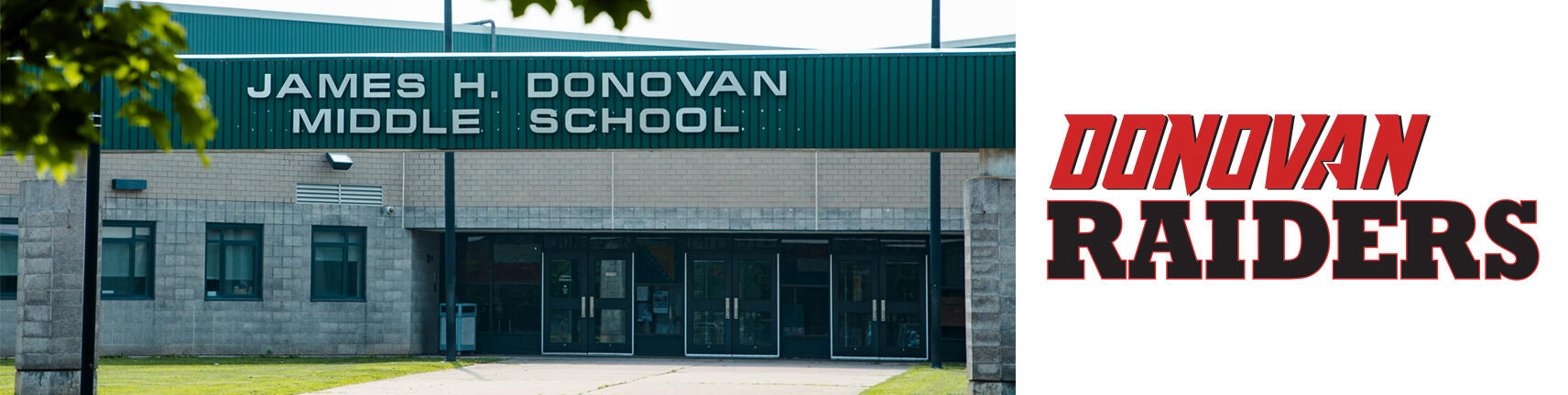 多諾萬學校建築和多諾萬突襲者標誌的圖片